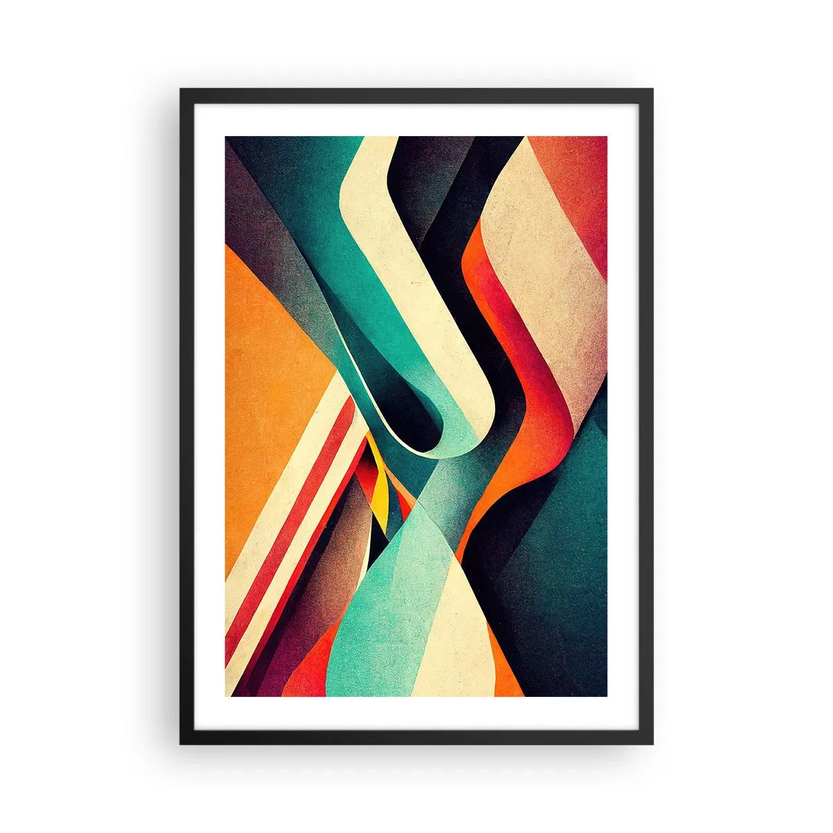 Plakát v černém rámu - Abstraktní vlny v zářivých retro barvách - 50x70cm - Intenzivní kompozice - Moderní nástěnná dekorace do obývacího pokoje a ložnice ARTTOR