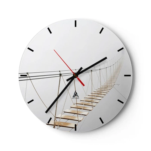 Nástěnné hodiny - Žena v černých šatech sedí na balkóně v černé a bílé - 30x30cm - Kam vás zavede? - Moderní nástěnná dekorace do obývacího pokoje, kuchyně a ložnice ARTTOR