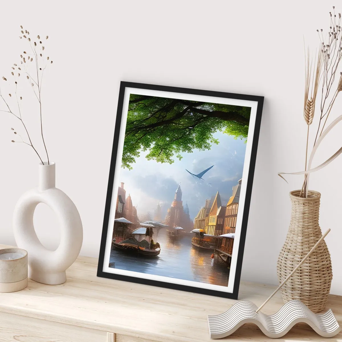 Plakát v černém rámu - Nizozemská městská krajinka - 50x70 cm