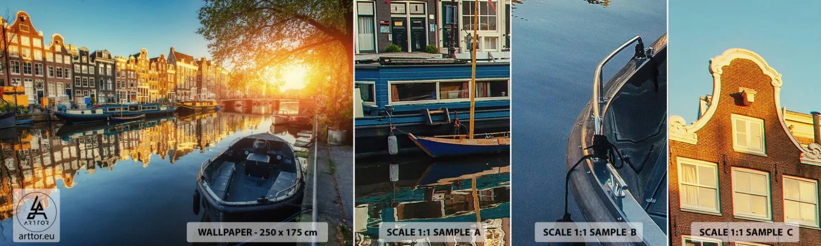 Vzor Fototapety Samolepicí Deluxe Sticker - Ráno v Amsterdamu - Město, Amsterdam, Architektura - 100x30 cm