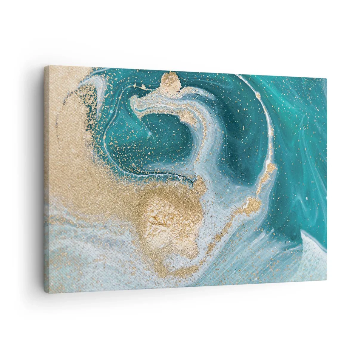 Obraz na plátně - Abstraktní vír v tyrkysových a zlatých tónech - 70x50cm - Vír zlaté a tyrkysové - Moderní nástěnná dekorace do obývacího pokoje a ložnice ARTTOR