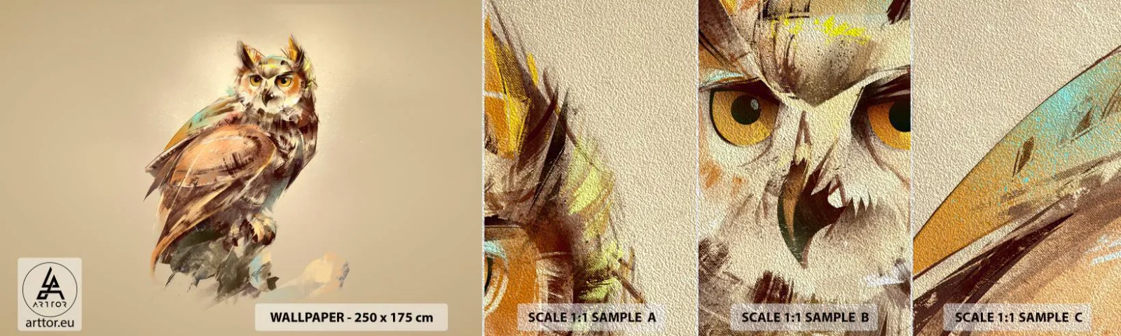 Vzor Fototapety Premium Sand - Nejchytřejší sova - potvrdí doubrava - Sova, Pták, Abstrakce - 100x30 cm