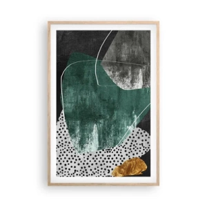 Plakát v rámu světlý dub - Barevná abstrakce se zlatou vločkou - 61x91 cm