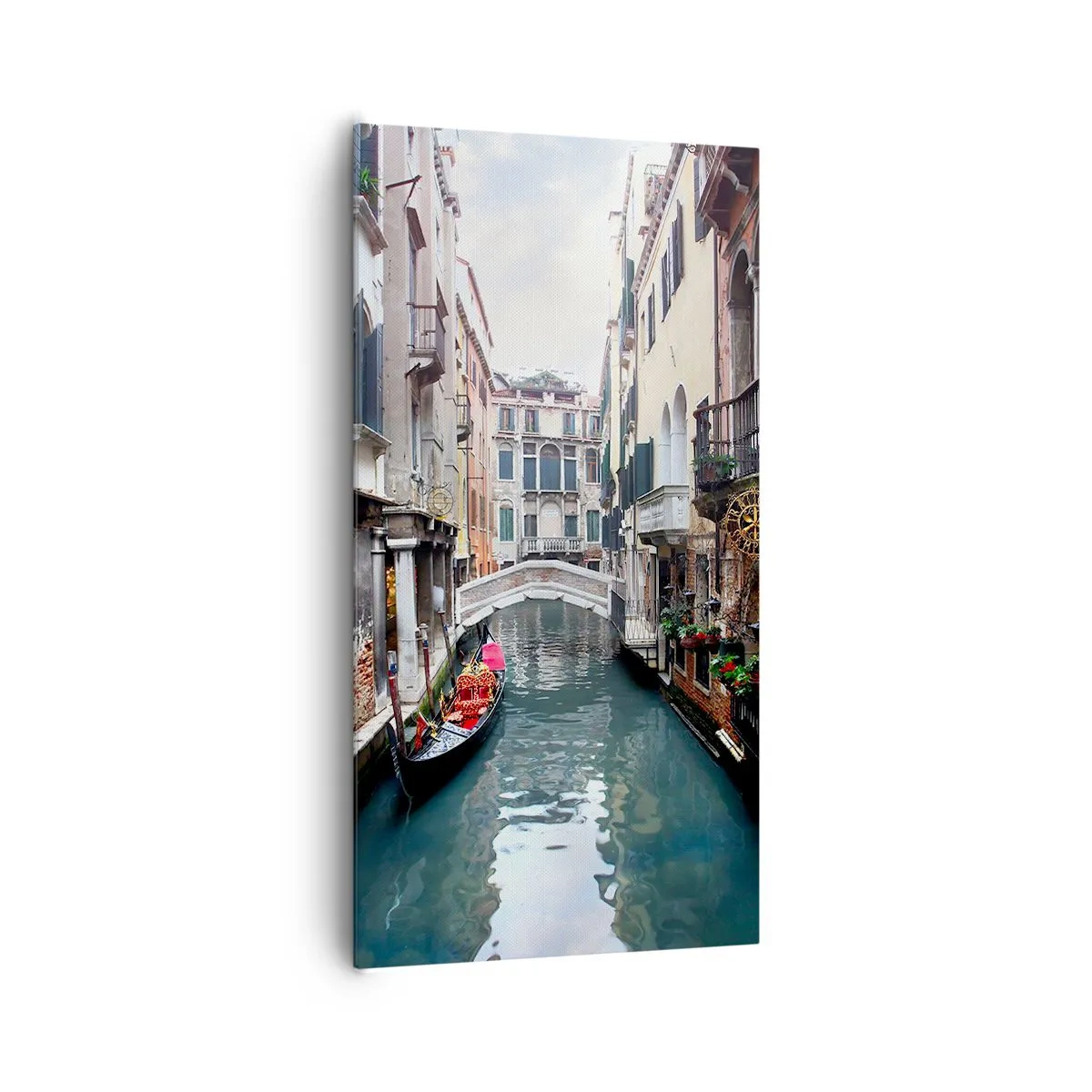 Obraz na plátně - Benátská krajina s gondolou a můstkem - 65x120 cm