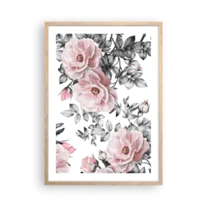 Plakát v rámu světlý dub - Ztratit se v květinách růží - 50x70 cm