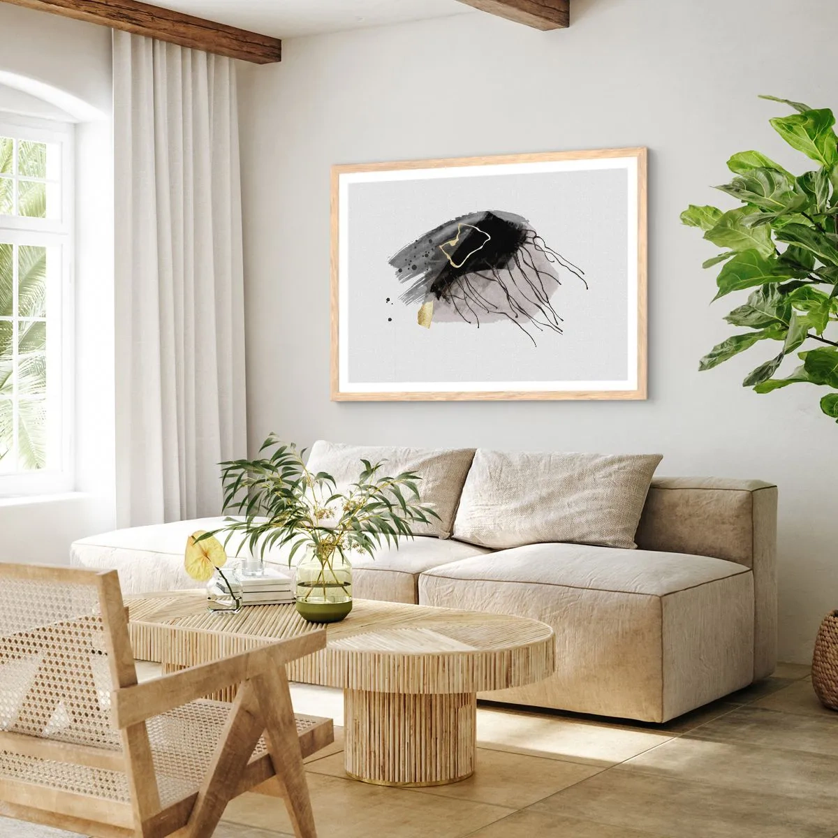 Plakát v rámu světlý dub - V černé a zlaté - 100x70 cm