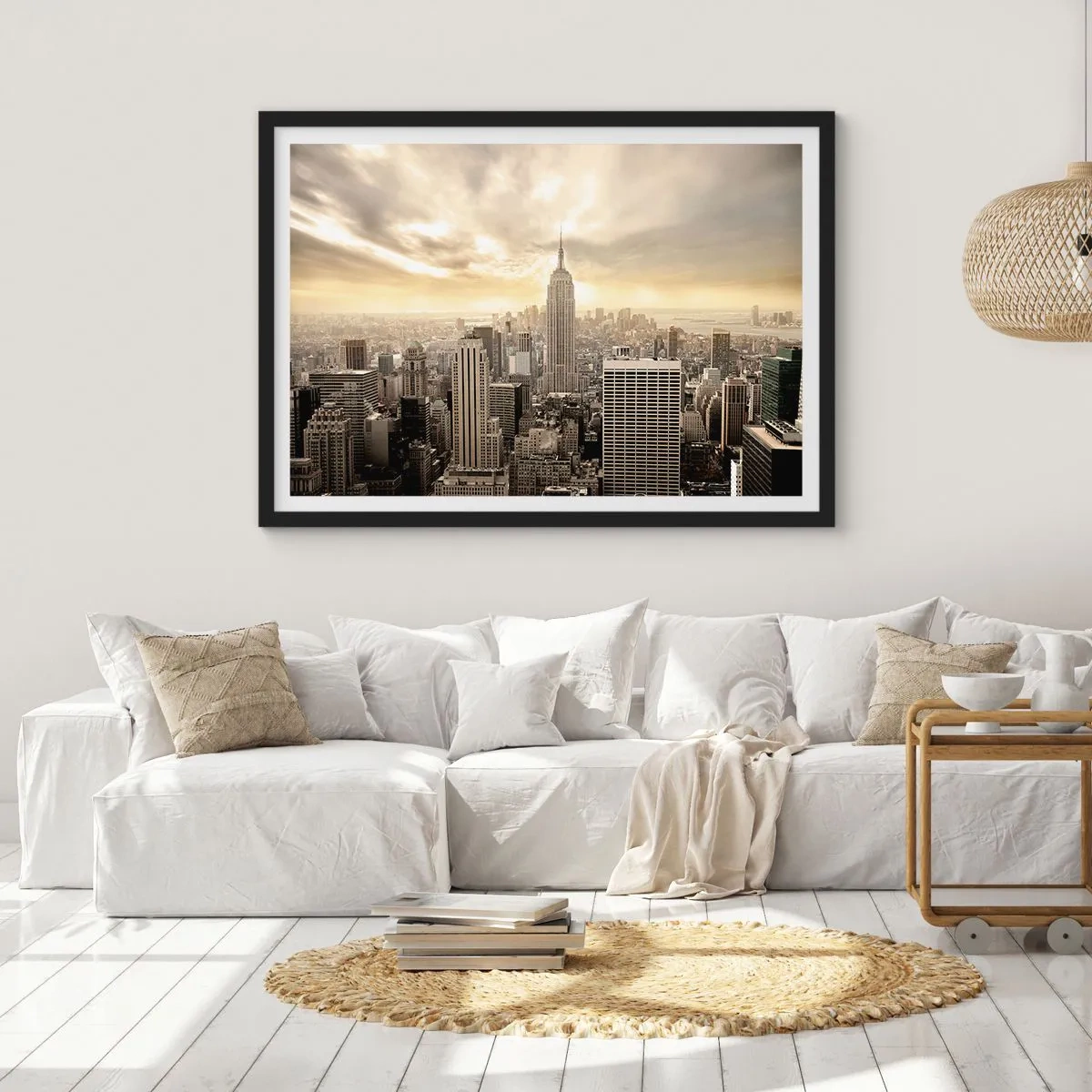 Plakát v černém rámu - New York utkaný z šedi - 100x70 cm