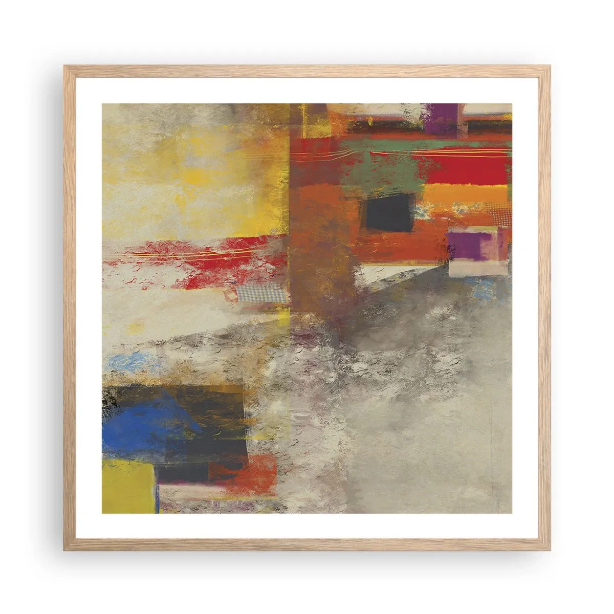 Plakát v rámu světlý dub - Geometrie barev - 60x60 cm