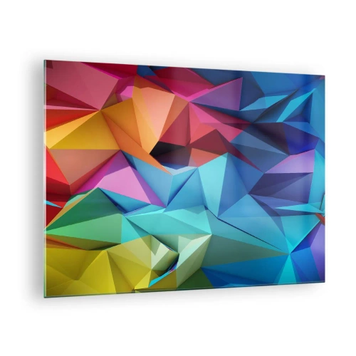 Obraz na skle - Geometrická kompozice v intenzivních, vícebarevných odstínech - 70x50cm - Duhové origami - Moderní nástěnná dekorace do obývacího pokoje a ložnice ARTTOR