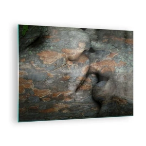 Obraz na skle - Tváře zapuštěné do textury stromové kůry - 70x50cm - Navždy spolu - Moderní nástěnná dekorace do obývacího pokoje a ložnice ARTTOR