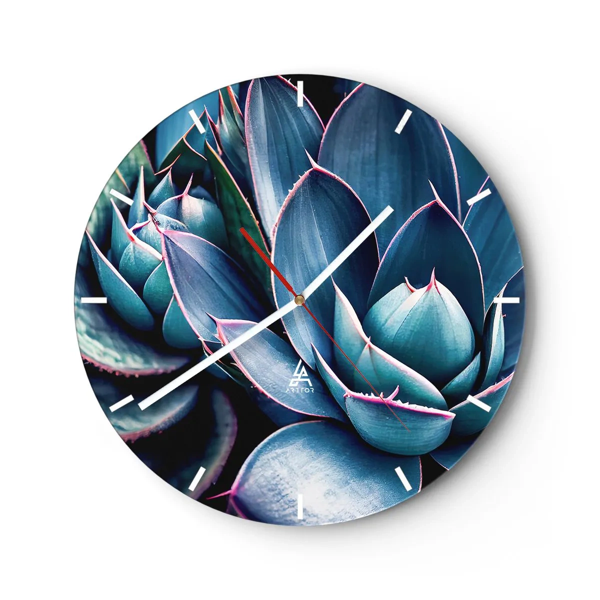 Nástěnné hodiny - Luxusní růžice sukulentů v odstínech tyrkysové a fialové - 30x30cm - Vitální síla - Moderní nástěnná dekorace do obývacího pokoje, kuchyně a ložnice ARTTOR