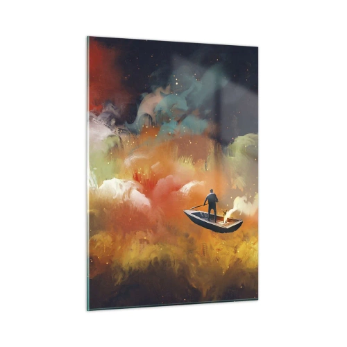 Obraz na skle - Lodí galaxií - 50x70 cm