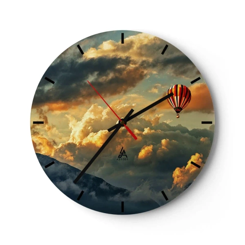 Nástěnné hodiny - Balón vznášející se mezi mraky při západu slunce - 30x30cm - Letím, protože chci - Moderní nástěnná dekorace do obývacího pokoje, kuchyně a ložnice ARTTOR