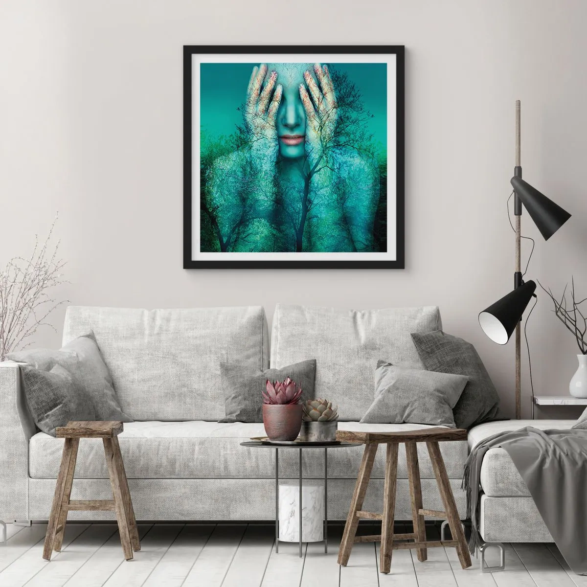 Plakát v černém rámu - Ponořená do modré - 40x40 cm