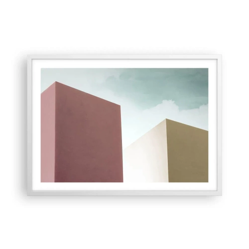 Plakát v bílém rámu - Geometrie slunečného léta - 70x50 cm