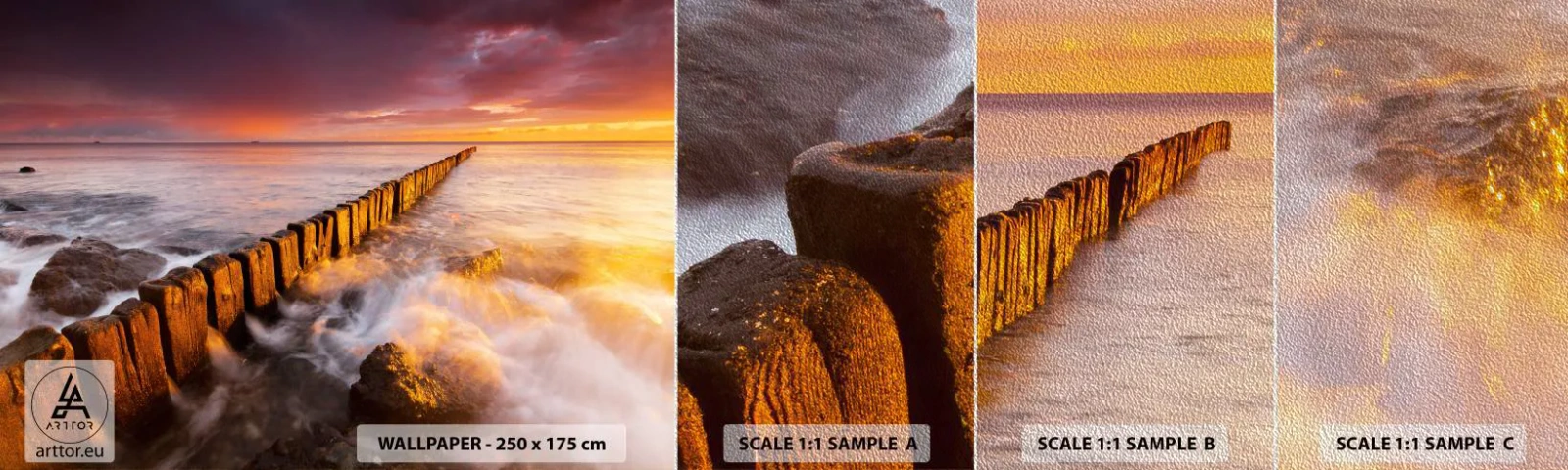 Vzor Fototapety Premium Sand - Jemnost vln - Krajina, Západ slunce, Baltské moře - 100x30 cm