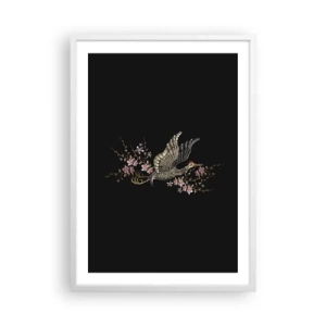 Plakát v bílém rámu - Exotický vyšívaný pták - 50x70 cm