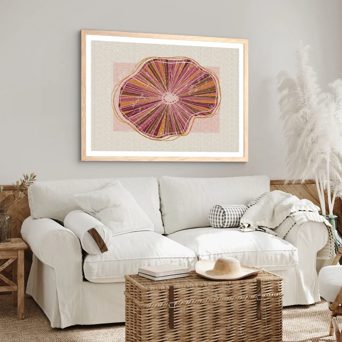 Plakát v rámu světlý dub - Radiální abstrakce - 100x70 cm