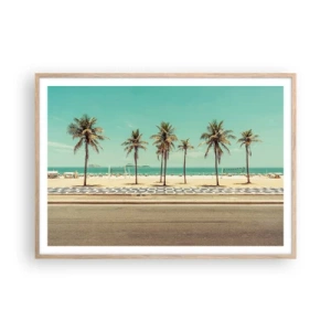 Plakát v rámu světlý dub - Hlídání pláže - 100x70 cm