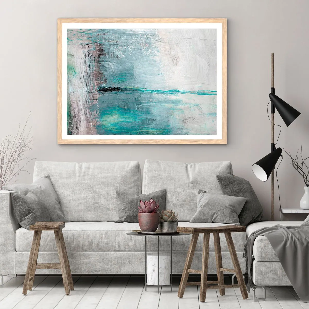 Plakát v rámu světlý dub - Horizontálně v modři - 70x50 cm