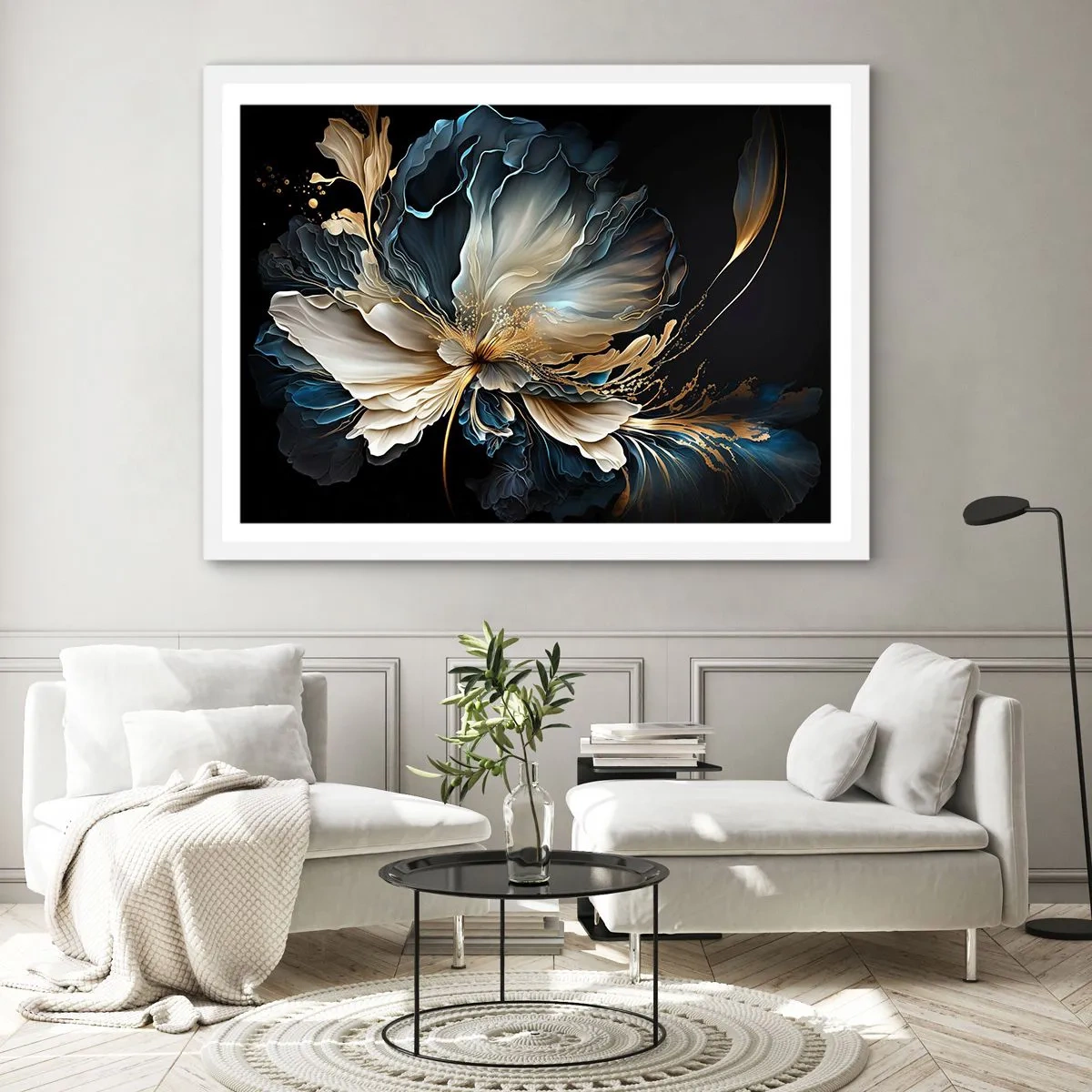 Plakát v bílém rámu - Pohádkový květ kapradí - 100x70 cm