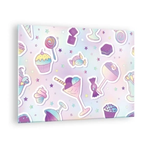 Obraz na skle - Barevný motiv sladkostí s pastelovým pozadím - 70x50cm - Aby byly každý den narozeniny - Moderní nástěnná dekorace do obývacího pokoje a ložnice ARTTOR