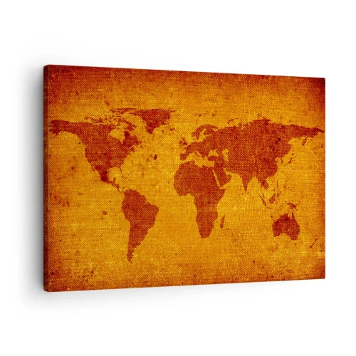Obraz na plátně - Mapa světa na hnědém a zlatém pozadí. - 70x50cm - Pozvánka na cestování - Moderní nástěnná dekorace do obývacího pokoje a ložnice ARTTOR