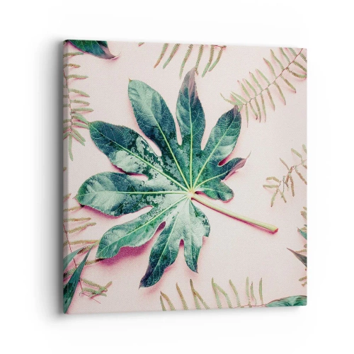 Obraz na plátně - Studie zelené na růžovém pozadí - 40x40 cm