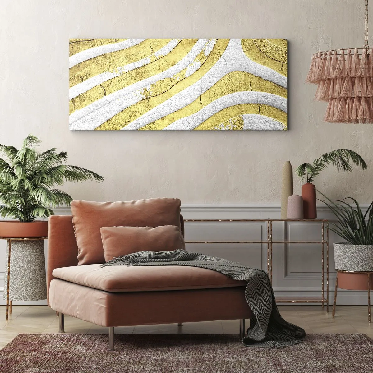 Obraz na plátně - Kompozice v bílé a zlaté - 120x50 cm