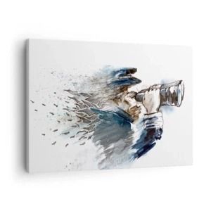 Obraz na plátně - Kapitán s dalekohledem v dynamické akvarelové scéně - 70x50cm - Deset na Beaufortově stupnici! - Moderní nástěnná dekorace do obývacího pokoje a ložnice ARTTOR