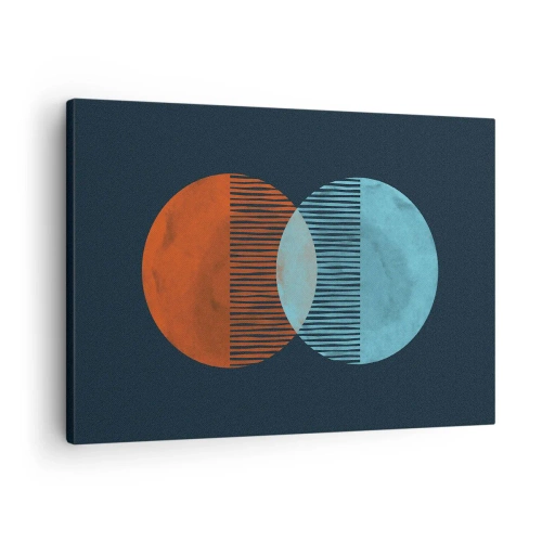 Obraz na plátně - Dva oranžové a modré kruhy na tmavém pozadí - 70x50cm - Astronomická fantazie - Moderní nástěnná dekorace do obývacího pokoje a ložnice ARTTOR