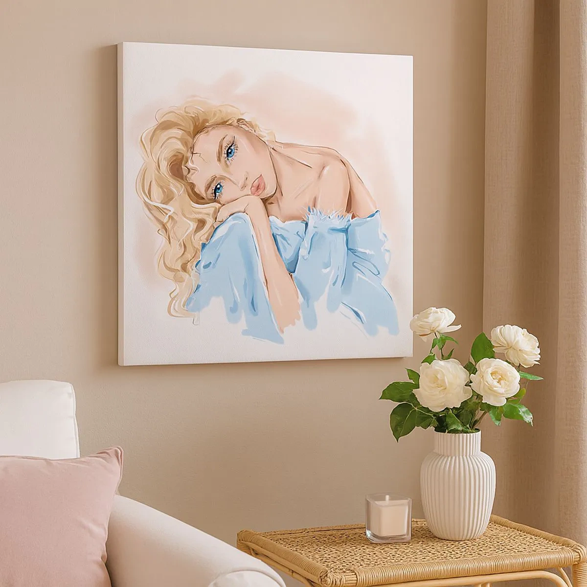 Obraz na plátně - Zasněná v modré - 30x30 cm