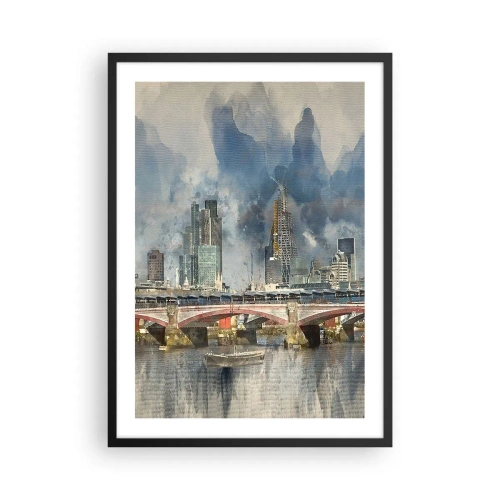 Plakát v černém rámu - Městská krajina s mostem a mrakodrapy v pozadí - 50x70cm - Londýn v celé své kráse - Moderní nástěnná dekorace do obývacího pokoje a ložnice ARTTOR