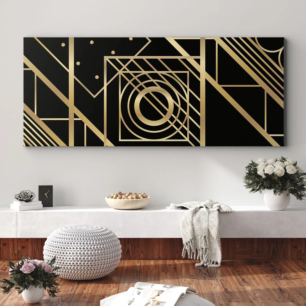 Obraz na plátně - Zlatá geometrie - 140x50 cm