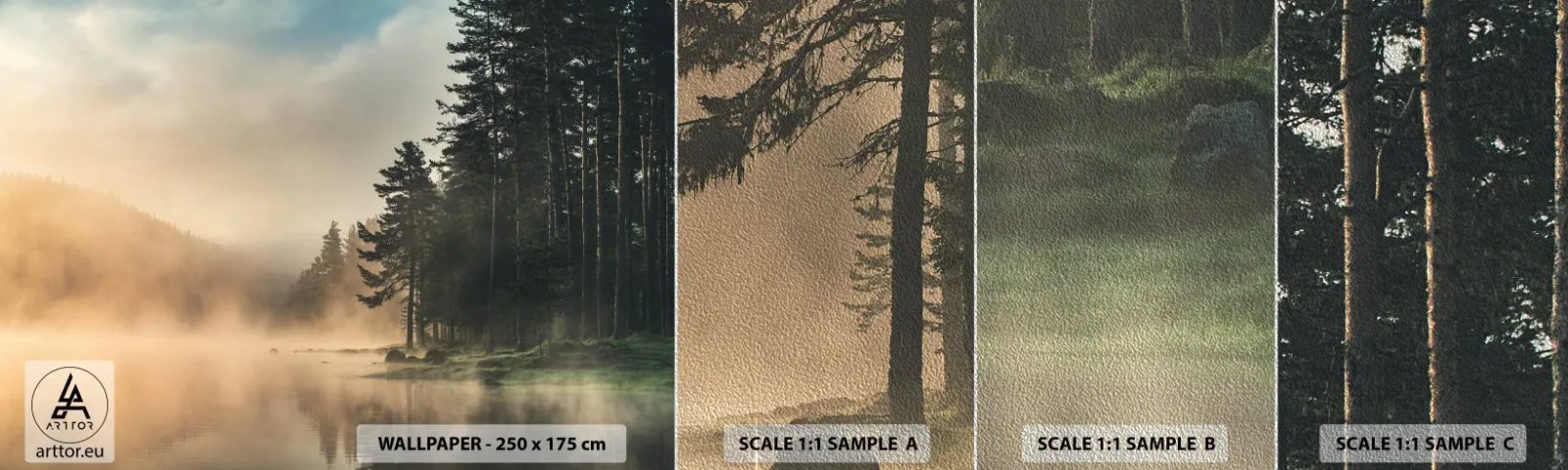 Vzor Fototapety Premium Sand - Zrození dne - Krajina, jezero, Les - 100x30 cm