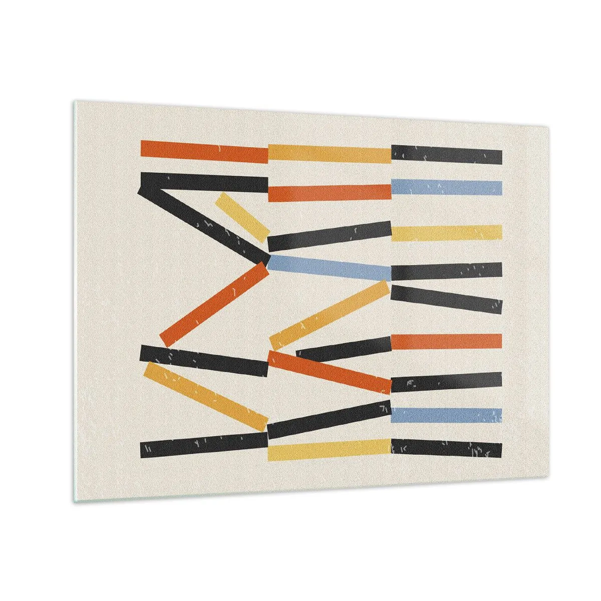 Obraz na skle - Barevná abstrakce horizontálních a diagonálních pruhů na světlém pozadí - 70x50cm - Kompozice na úrovni - Moderní nástěnná dekorace do obývacího pokoje a ložnice ARTTOR
