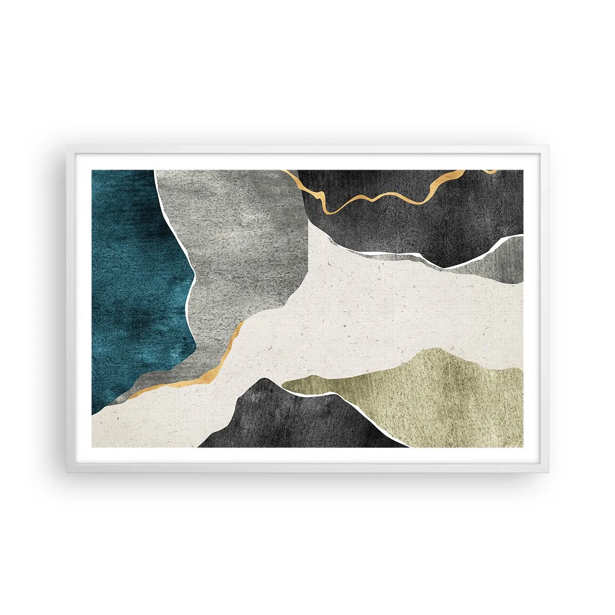 Plakát v bílém rámu - Mozaiková kompozice se zlatou nití - 91x61 cm