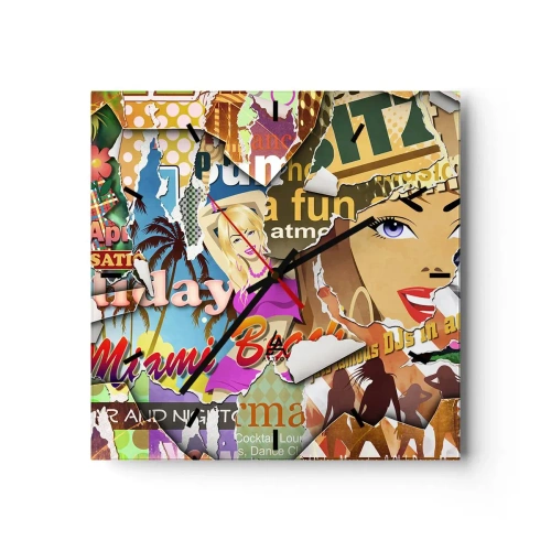 Nástěnné hodiny - Prázdninové retrospektiva - 40x40 cm