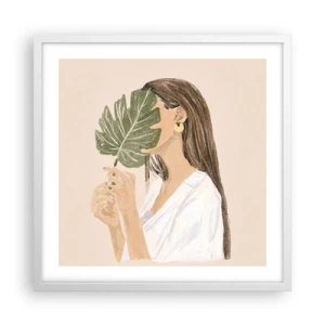 Plakát v bílém rámu - Tajemný portrét s vějířem - 50x50 cm