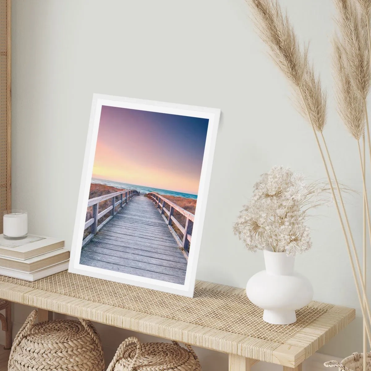 Plakát v bílém rámu - Baltská večerní polární záře - 50x70 cm