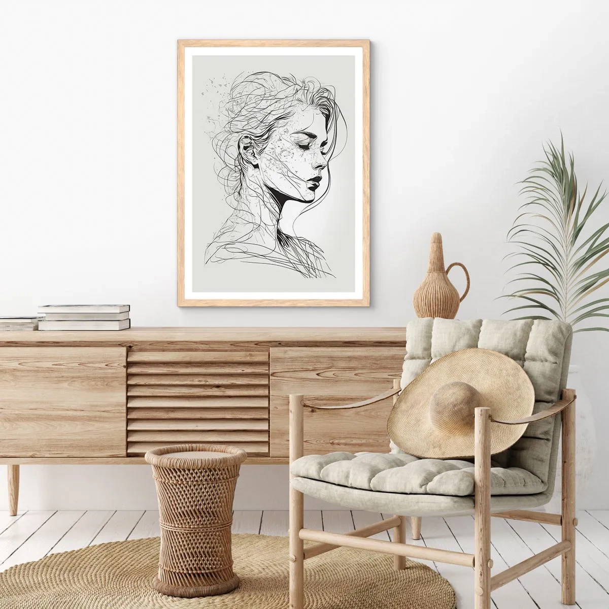 Plakát v rámu světlý dub - Portrét v zamyšlení - 61x91 cm