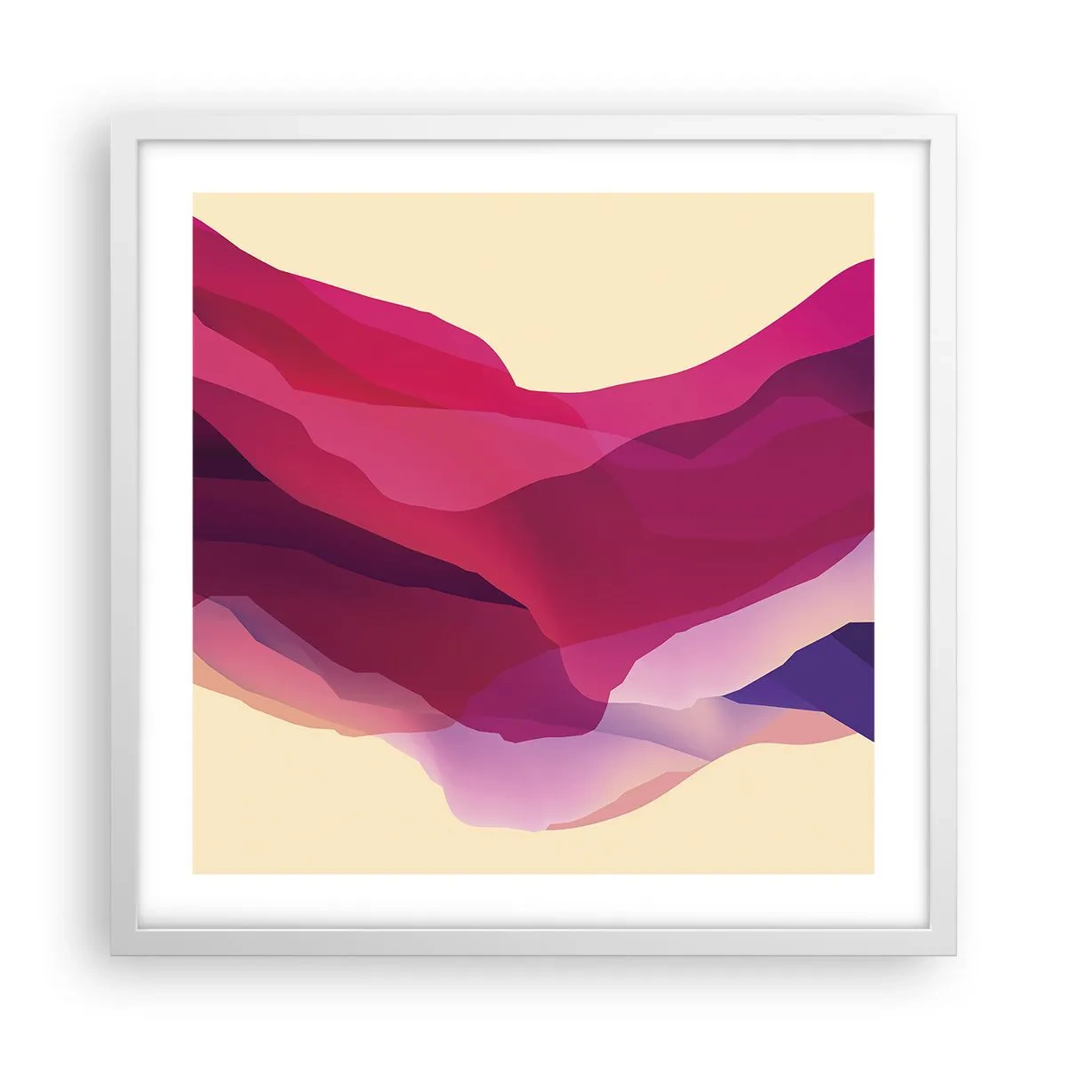 Plakát v bílém rámu - Vlny fialové - 50x50 cm