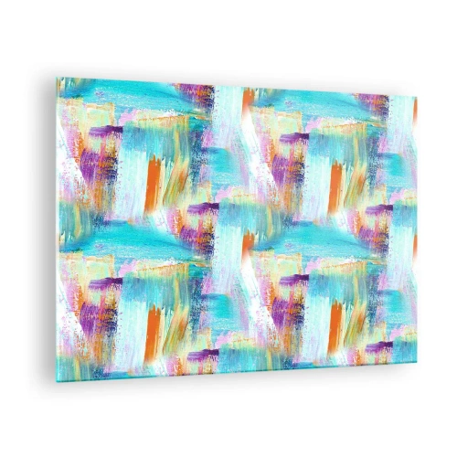 Obraz na skle - Barevná abstrakce s tahy štětcem v pastelových a zářivých barvách. - 70x50cm - Pohodové střídavé cákance - Moderní nástěnná dekorace do obývacího pokoje a ložnice ARTTOR