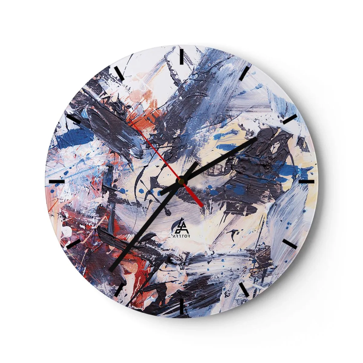 Nástěnné hodiny - Abstraktní tahy štětcem v dynamických barvách - 30x30cm - Bláznivý tanec abstrakce - Moderní nástěnná dekorace do obývacího pokoje, kuchyně a ložnice ARTTOR