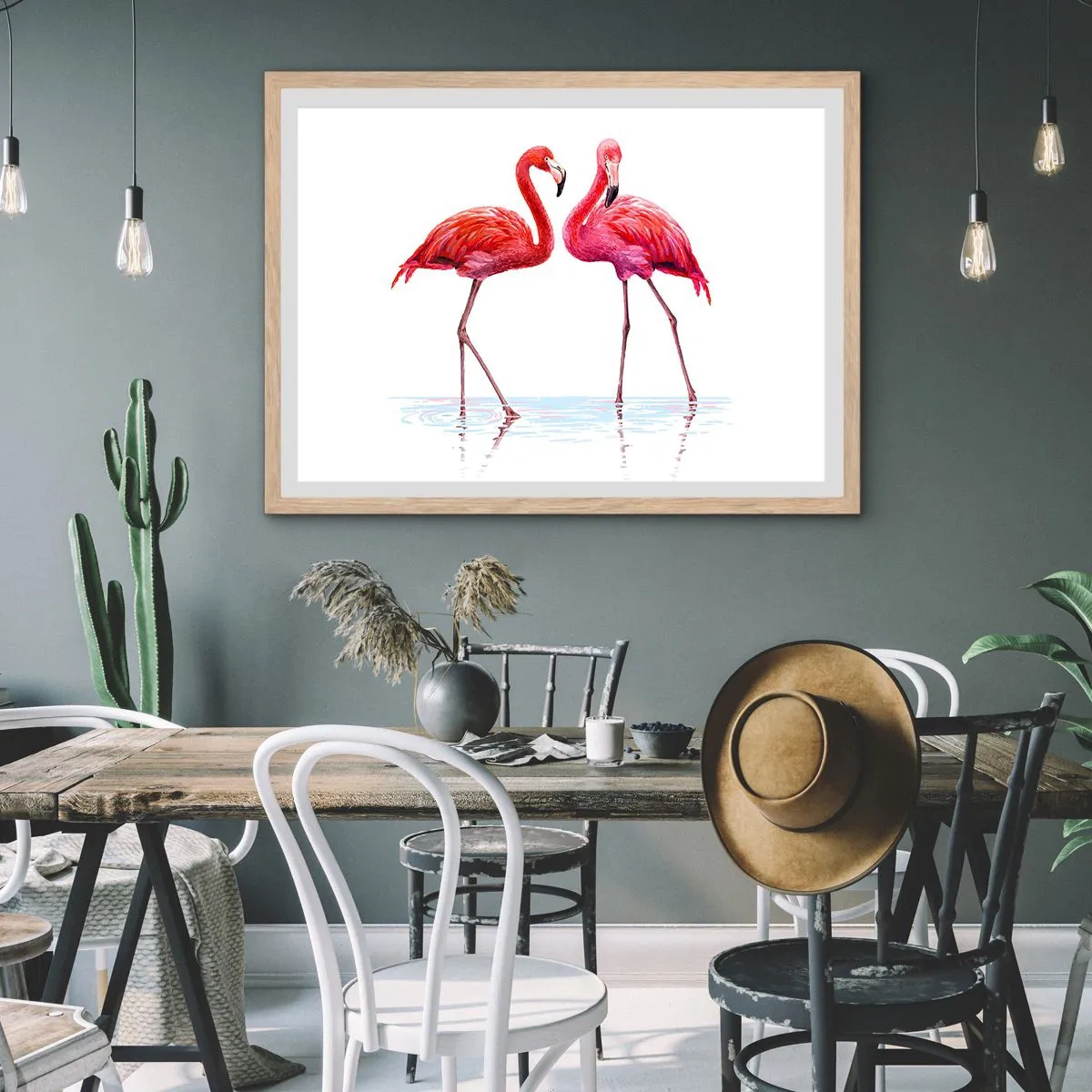 Plakát v rámu světlý dub - Růžové rendez-vous - 70x50 cm