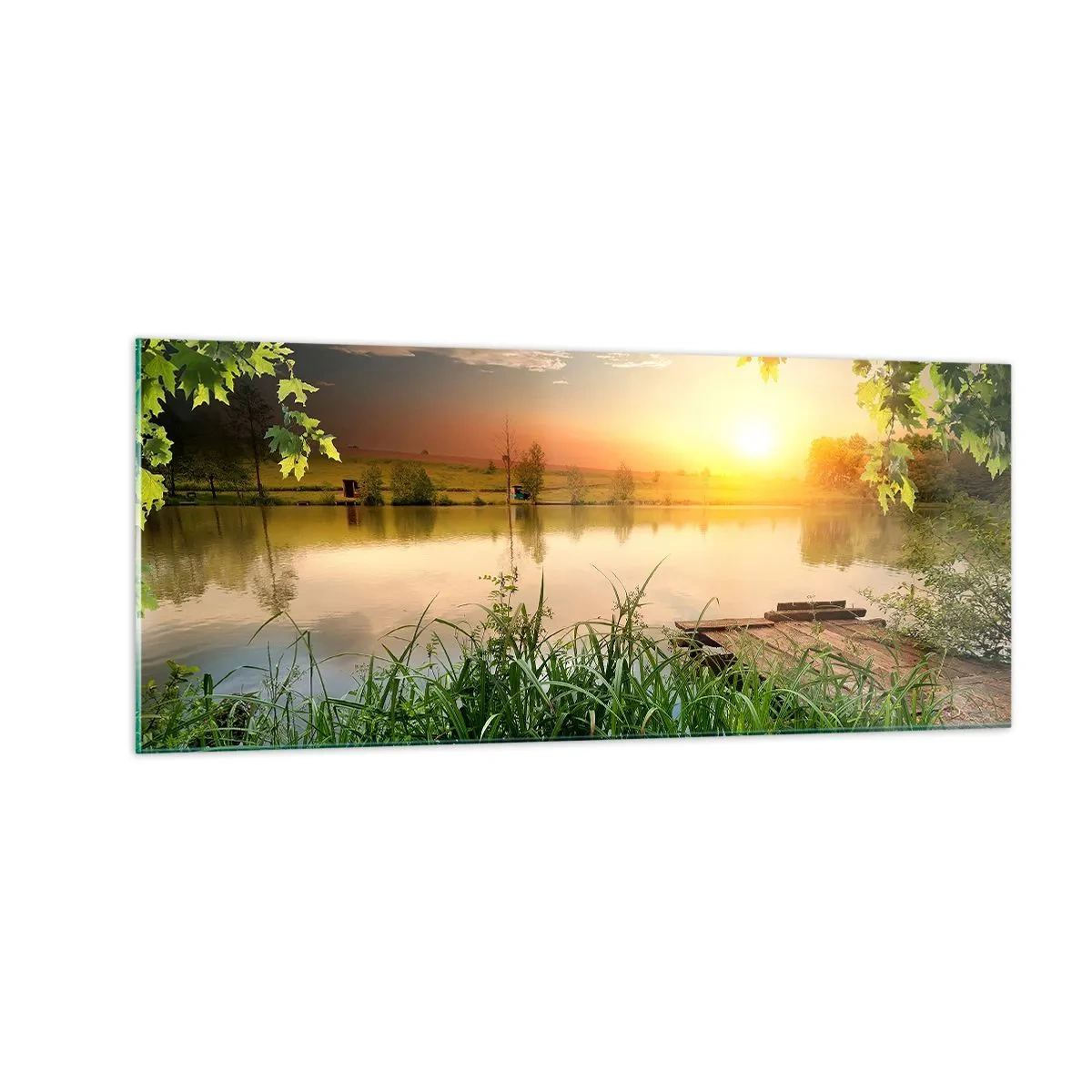 Obraz na skle - Krajina v zeleném rámu - 100x40 cm