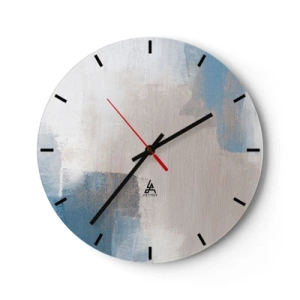 Nástěnné hodiny - Moderní abstrakce v béžové, modré a šedé barvě - 30x30cm - Růžová abstrakce za modrým závojem - Moderní nástěnná dekorace do obývacího pokoje, kuchyně a ložnice ARTTOR