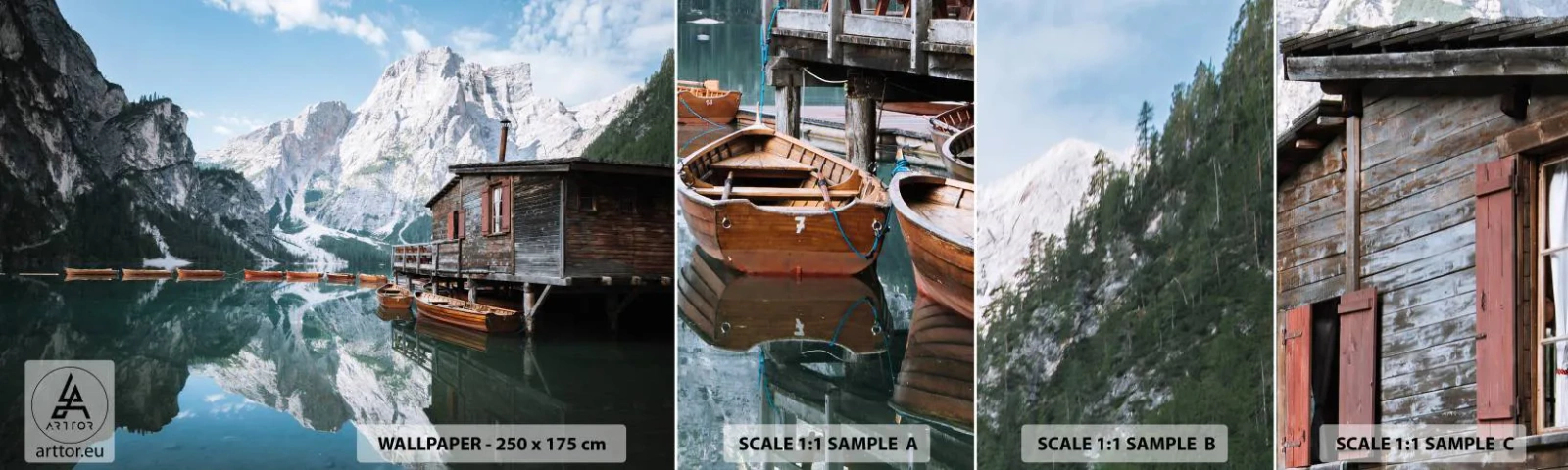 Vzor Fototapety Samolepicí Deluxe Sticker - Krystalické, horské ráno - Horská krajina, slunce, jezero - 100x30 cm