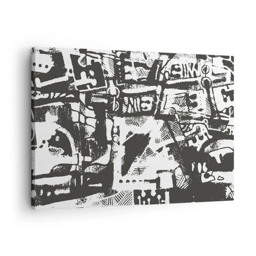Obraz na plátně - Abstraktní monochromatický retro vzor - 70x50cm - Pořádek nebo chaos? - Moderní nástěnná dekorace do obývacího pokoje a ložnice ARTTOR