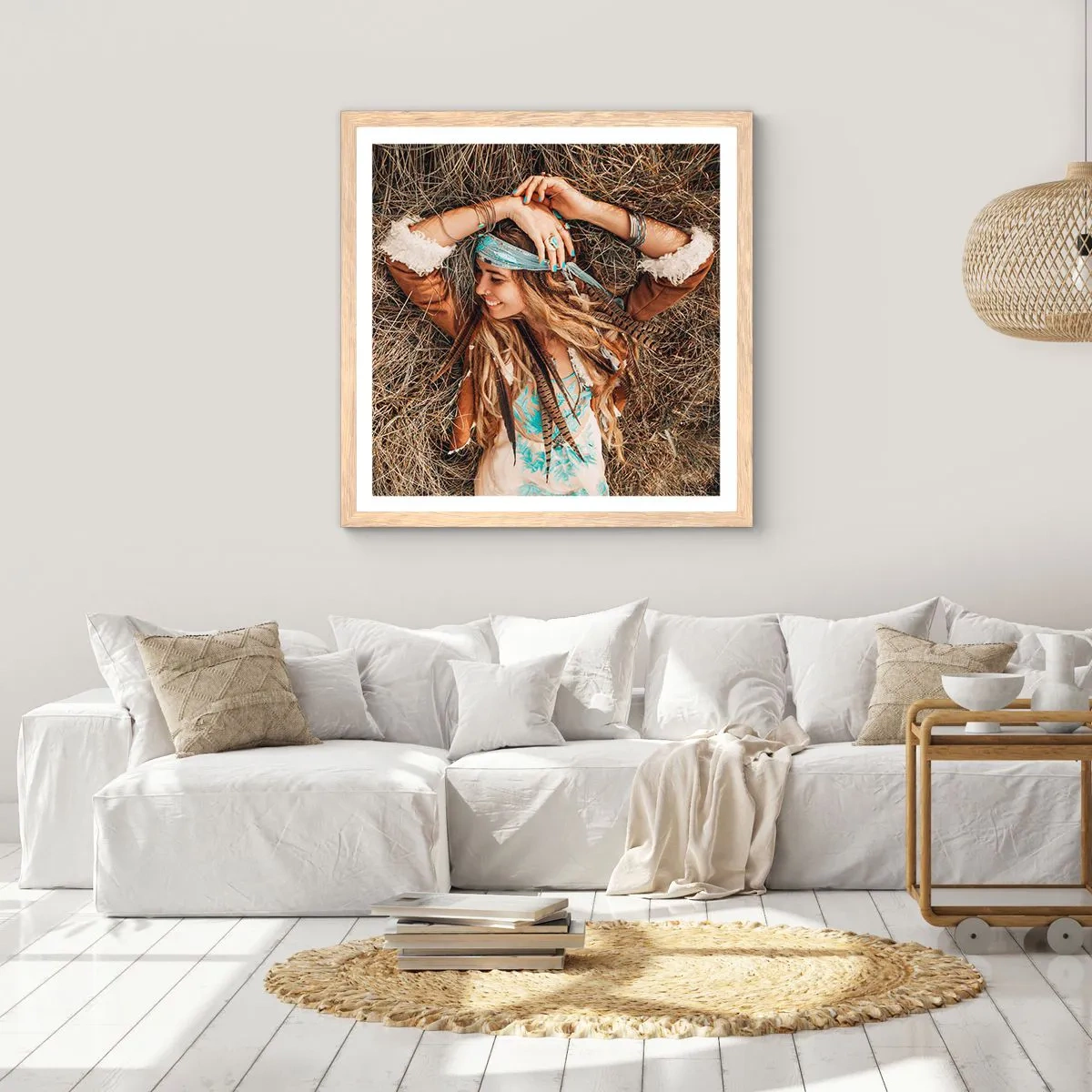 Plakát v rámu světlý dub - Na cestě do léta lásky - 30x30 cm